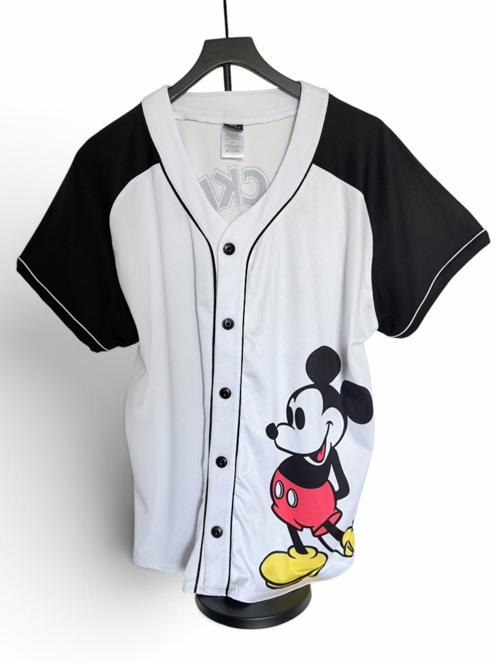 Disney White and Black Mickey Mouse Baseball Button-Down Shirt